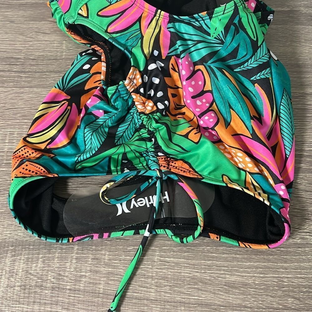 New Hurley Women's Colorful Tropical Print Cutout Adjustable Moderate Swimsuit - Picture 5 of 6